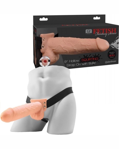 9" Hollow Squirting Strap-on -   