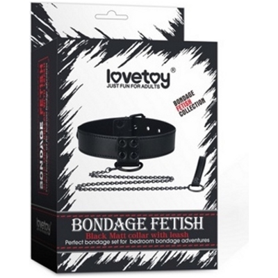«Bondage Fetish Black Matt Collar With Leash» - ошейник с поводком- фото